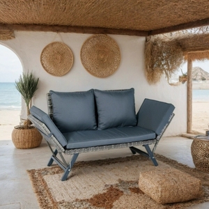 1 PCS Modern Outdoor Wicker Foldable Two <b>Seat</b> <b>Bench</b> with Dark Grey Cushion - Product Image 5