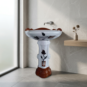Lavabo de pie de cerámica con pedestal y cubierta electrochapada, con gran capacidad de lavado, para uso en centros comerciales y villas - Product Image 4