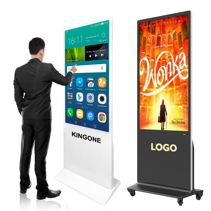 KINGONE 43 55 Inch Floor Standing Indoor Vertical LCD Kiosk Interactive Advertising Display Totem Touch Screen Digital Signage