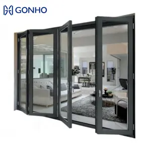 GONHO Design professionale fisarmonica scorrevole pieghevole porta anteriore in alluminio doppio vetro temperato porta pieghevole