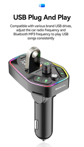 Chargeur de voiture électrique MODORWY avec écran numérique, charge rapide 18W, PD QC3.0, BT5.1, lumière RGB, fonction de lecture de <span class=keywords><strong>carte</strong></span> TF - Product Image 5