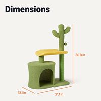 Arbre à chat écologique en forme de cactus, griffoir en bois de sisal, perchoir incurvé, balle interactive suspendue, 4 niveaux, 77,9 cm H, vert, carton