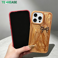 Étui de protection pour téléphone portable résistant à l'eau, motif marbré brillant 3D effet goutte de glace avec nœud, pour iPhone 17, mignon pour filles, coque de téléphone antichoc de qualité supérieure, OEM