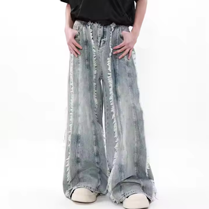 جينز فضفاض بالأسى من الشركة المصنعة الأصلية مخصص جودة عالية ملابس الشوارع خمر اقتصاص الرجال المتعثرة غسل الجينز البضائع - Product Image 1