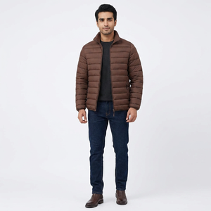Custom Fashion Style Men's <b>Warm</b> <b>Waterproof</b> Canvas Stand Collar Front Logo Puffer Jacket Wholesale Winter Streetwear Quilted - Product Image 1