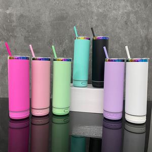 20OZ Laser Engrave Rainbow Plated Speaker Tumbler Matte Macaron Colors Music <b>Cup</b> <b>with</b> <b>Lid</b> <b>and</b> Colored <b>Straw</b> for Outdoor Camping - Product Image 2