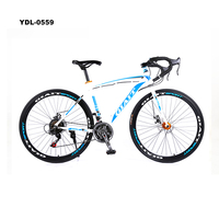 Bicicleta de Carretera de Nuevo Diseño en Oferta con Frenos de Disco Dobles, Horquilla de Aluminio y Acero, Pedales Ordinarios y 21 Velocidades