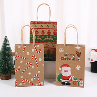Sacs à friandises personnalisés en papier kraft brun avec imprimé canne de Noël et poignées en corde, 6 modèles de sacs cadeaux de Noël pour les fêtes de Noël