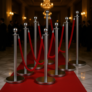8 Postes de Acero Inoxidable con 4 Cuerdas de Terciopelo Rojo, Base Hueca, para Control de Multitudes, Alfombra Roja, Artículos para Fiestas - Product Image 2