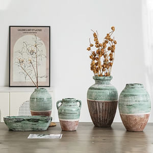 Jarrón de porcelana china de lujo elegante, jarrón de cerámica creativo con esmalte pintado rústico con patrón Floral dorado verde corto para decoración del hogar - Product Image 4