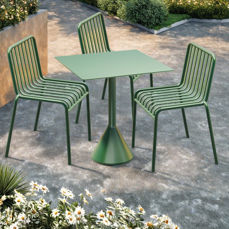 Green-one table and 3 chairs-square table (without armrests)