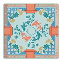 Tapis de Mahjong et de jeu QIQU Oriental Koi Lotus en néoprène pliable, antidérapant, insonorisant et multi-usages pour les jeux de cartes et de poker