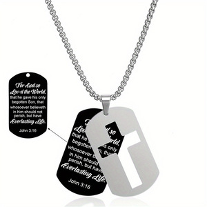 Commercio all'ingrosso in acciaio inox doppio Dog Tag Christian collana di gioielli moda bibbia versi Inspirational ciondolo collana per gli uomini - Product Image 1