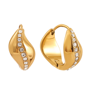 <strong>Wholesale</strong> Jewelry Stainless Steel 18K Gold PVD Chunky Dome Rhinestone Hoop Earrings for Women Non-tarnish <strong>Huggie</strong> Earrings - Product Image 1