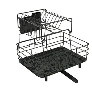 2 Tier Stainless Steel Dish Drying Rack Utensil Holder with Drainboard Set with 360 Swivel Spout for Kitchen Counter