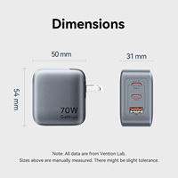 Chargeur Vention 70W Gan pour ordinateur portable, chargeur de téléphone Type C, charge rapide pour nous