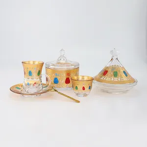 Tazas de té decorativas personalizadas, juego de tazas de té y platillo de vidrio, 28 Uds., venta al por mayor