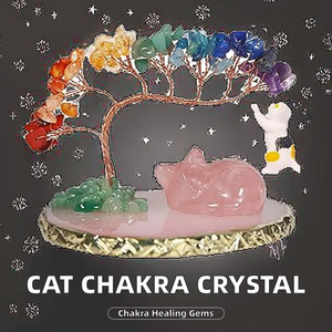 Kindfull <b>Crystal</b> Cat Chakra Healing Stones <b>Animals</b> Money Tree Sleeping Cat Statue Amethyst Home Decoration DIY Figurine - Product Image 2