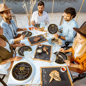 Décorations de table jetables <span class=keywords><strong>pour</strong></span> fête d'<span class=keywords><strong>anniversaire</strong></span> 60 ans, thème Or Noir, <span class=keywords><strong>pour</strong></span> adultes - Product Image 6