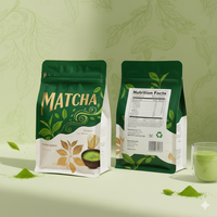 Sacs d'emballage en plastique en aluminium à fond plat refermables personnalisés, réutilisables, de 1 kg et 2 kg, pour aliments, café, lait, poudre de matcha