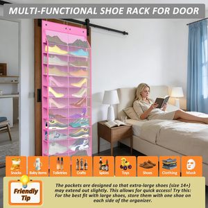Over Door <b>Shoe</b> Organizer 24 Pair Capacity 12 Tier Hanging Storage for Sneakers Boots Kids Family Pink Mesh Rack - Product Image 6
