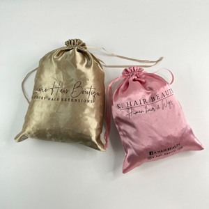 Luxury Champagne Satin <b>Drawstring</b> <b>Bags</b> with Custom Logo - Soft Silk Gift Pouches for Small Business - Product Image 1