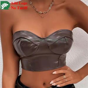 Hot Sale Sexy Cropped Belly Button Women's Small Tank <strong>Top</strong> Solid Color <strong>Shiny</strong> Leather Wrap <strong>Top</strong> - Product Image 5