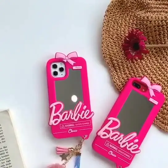 Schattige Roze Luxe Dame Spiegel Barbie Mobiele Telefoon Hoesje Voor Iphone 14 13 12 11 Pro Max 6 7 8 Plus Xs Xr Zachte Siliconen Hoes