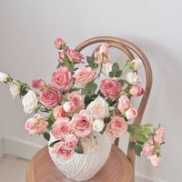 Retro-Blumenstrauß im Ölgemälde-Stil mit 3 Rosenköpfen und verbrannten Kanten, handgebunden, aus Seide, künstliche Trockenblumen, Deko-Requisiten