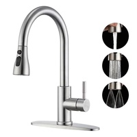 Robinet de cuisine moderne en acier inoxydable 304, monocommande, finition brossée, à poser sur plan, avec cartouche céramique, eau chaude et froide, extractible