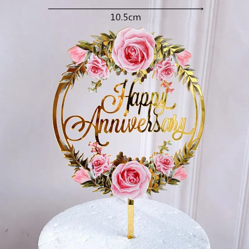 खुश वर्षगांठ केक अव्वल रंग फूल एक्रिलिक जन्मदिन का केक अव्वल रहने वाले छात्र शादी वेलेंटाइन पार्टी केक खाने के बाद मिठाई सजावट