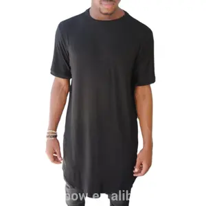 Mens Black Plain Extended Tee Lightweight and Soft Tall Tee Custom Blank Short Sleeve Lonline T-shirt Wholesale