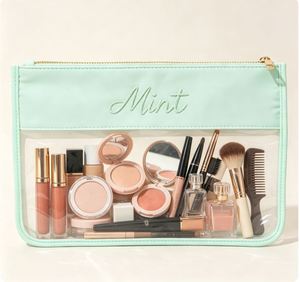 Pochette de maquillage personnalisée en PVC transparent écologique avec broderie, fermeture éclair plate, sac de rangement cosmétique, point de croix - Product Image 1
