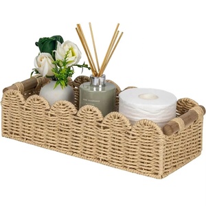 <span class=keywords><strong>Panier</strong></span> de rangement pour papier toilette en corde de papier à bords festonnés 2026, 2 poignées en bois, 14"D x 6.3"W x 3.9"H pour salon - Product Image 1