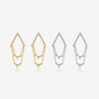 Boucles d'oreilles pendantes FUAMAY élégantes en argent 925 plaqué or 18 carats/rhodium, motif losange géométrique avec zircon cubique, double chaîne, pour le quotidien et les soirées