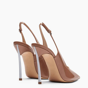 Zapatos de tacón alto finos plateados con hebillas de punta estrecha para mujer, zapatos de vestir de charol, sandalias de talla grande 45 de ajuste <span class=keywords><strong>ancho</strong></span> - Product Image 4