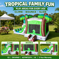 Château gonflable avec toboggan latéral, thème jungle palmiers, pour fêtes d'enfants, en PVC de qualité commerciale, écologique, garantie 3 ans