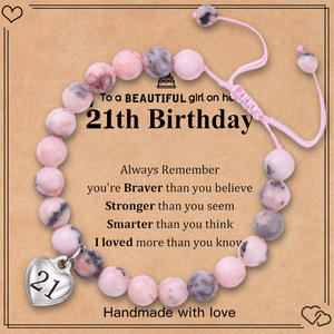 Bracelet en pierre naturelle de jaspe de zèbre rose avec carte de <span class=keywords><strong>message</strong></span>-13e 16e 18e 21e 25e 30e Bracelet en pierre naturelle cadeaux d'<span class=keywords><strong>anniversaire</strong></span> - Product Image 6