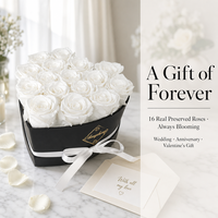 Boîte en forme de cœur de luxe avec 16 roses blanches préservées, fleur éternelle, ruban, cadeau de mariage, Saint-Valentin, anniversaire, vente en gros, personnalisable