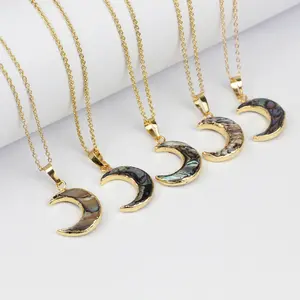 LS-A132 sparkly amazing! abalone shell pendant crescent necklace fashion gold plating chain necklace new designs