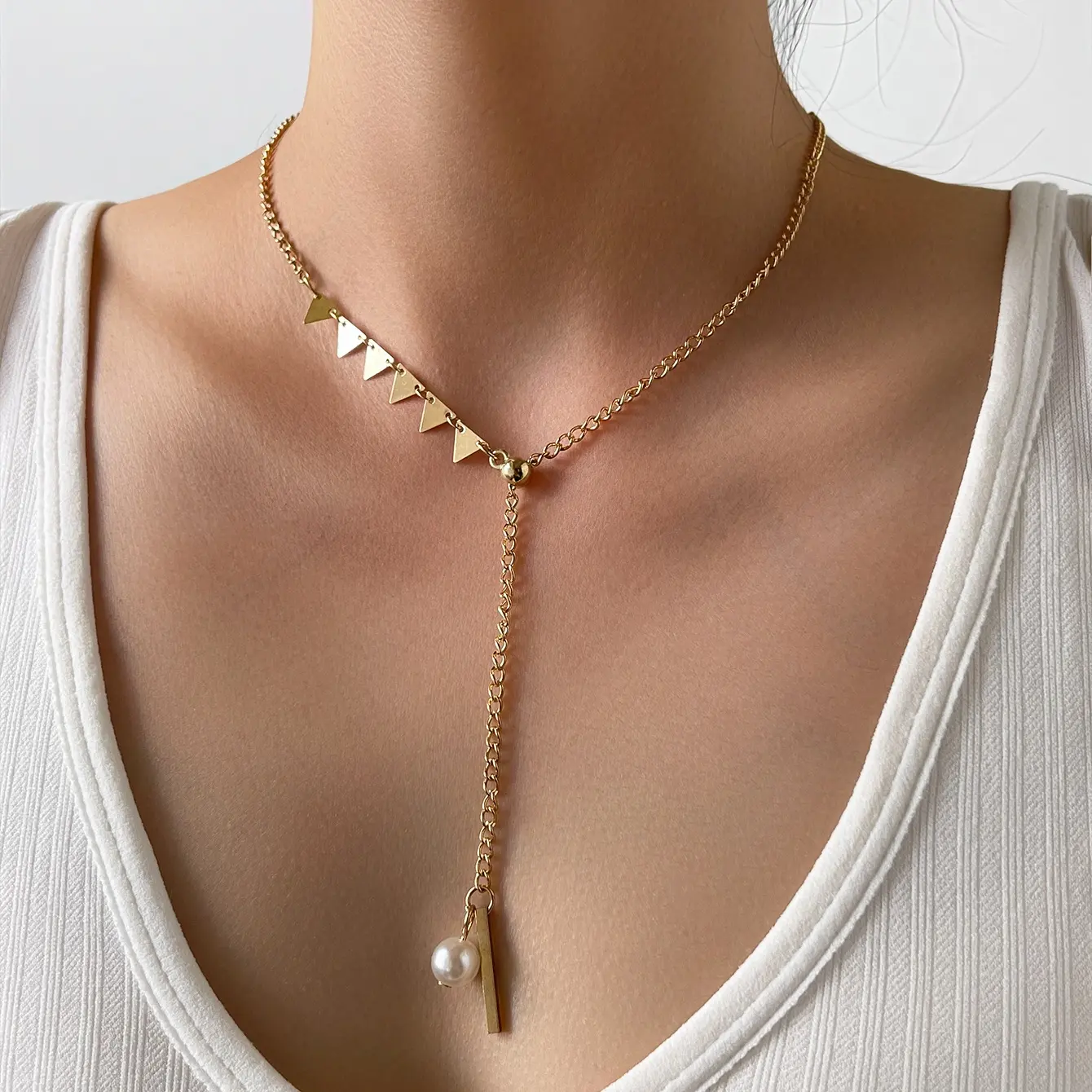 Sindlan Personalized Gold Long Pearl Pendant Necklace Vintage Luxury Women Jewelry Necklace
