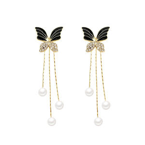 Coreano Ins nuevos pendientes de Mariposa Negra Luz de lujo moda borla larga perla pendiente personalidad salvaje pendientes - Product Image 5