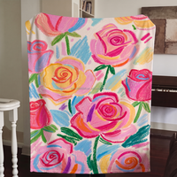 Couverture en flanelle personnalisée imprimée en gros, motif floral rose, couverture polaire en flanelle pour canapé et décoration intérieure