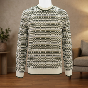 Pull rayé pour homme, col rond, tricoté en laine et viscose, manches longues, pull d'hiver - Product Image 3