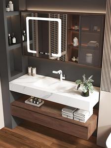 Meuble de salle de bain suspendu avec lavabo intégré en ardoise de style médiéval, lavabo à poser, lavabo mural - Product Image 4