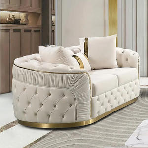 طقم أريكة زاوية حديثة بتصميم أمريكي فاخر من قماش المخمل، أريكة تشيسترفيلد بأزرار معنقدة لغرفة المعيشة، أثاث بإطار خشبي - Product Image 3