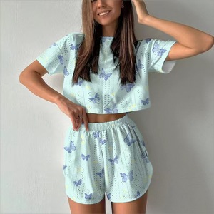 丽嘉春夏新款欧美睡衣女印花镂空露脐短款两件套女睡衣 - Product Image 3