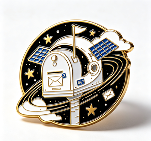 Pin de solapa de metal esmaltado personalizado con diseño de buzón y satélite, pulido, coleccionable, para arte y regalo - Product Image 3
