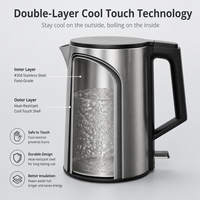 Bouilloire électrique sans fil en acier inoxydable pour hôtel et usage domestique, 1200W, 1,0L, 220V, portable, arrêt automatique, protection contre l'ébullition à sec