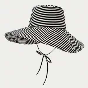 Sombrero de Pescador de Ala Ancha con Estampado de Serigrafía Personalizado, Estilo a Rayas, para Viajes al Aire Libre, Protección Solar para Mujer, Moda de Verano - Product Image 1